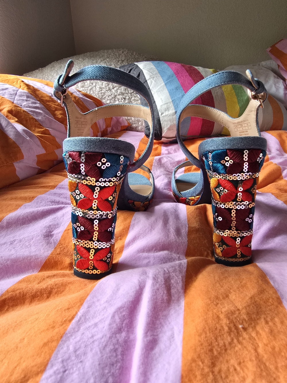 Desigual Blue Denim Embroidered Block Heel Sandals - Picture 5 of 9